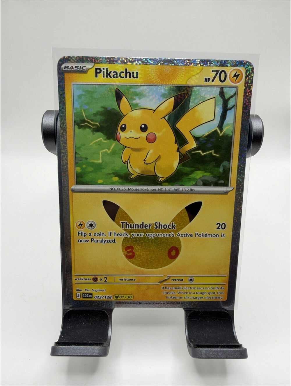 Pikachu 30th Pokemon 023/128 Holo 01/30 Illus. Ken Sugimori NM
